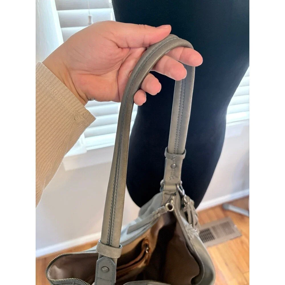 The Sak Sequoia Leather Hobo Bag in Dusty Blue Crochet